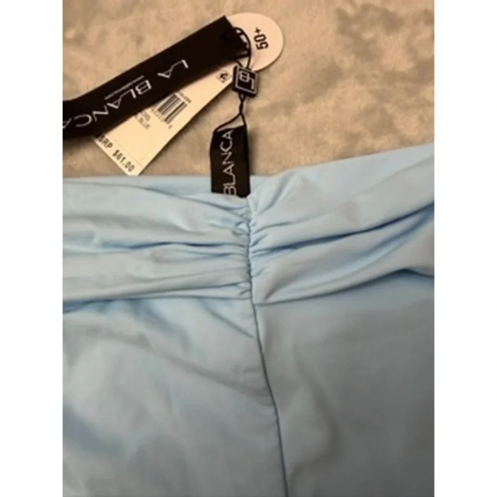 NWT La Blanca Island Goddess Shirred Band Hipster Bottom Crystal Blue 16 $61